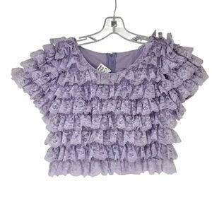 Bloomer Top Full Ruffle Vintage Handmade Reworked Top Purple XS Coquette Cropped